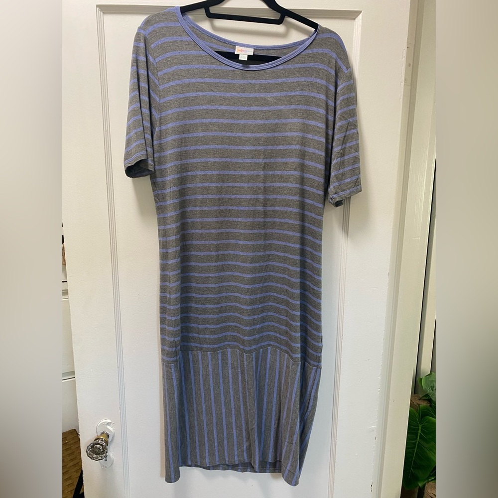 LuLaRoe Gray and Purple Striped Julia dress